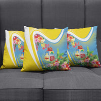 Aruba Pillow Cover Coat Of Arms With Tropical Flowers