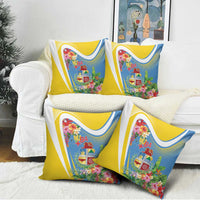 Aruba Pillow Cover Coat Of Arms With Tropical Flowers