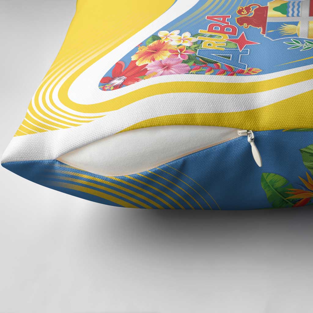Aruba Pillow Cover Coat Of Arms With Tropical Flowers