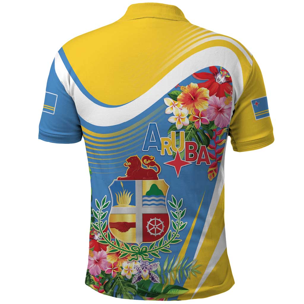 Aruba Polo Shirt Coat Of Arms With Tropical Flowers