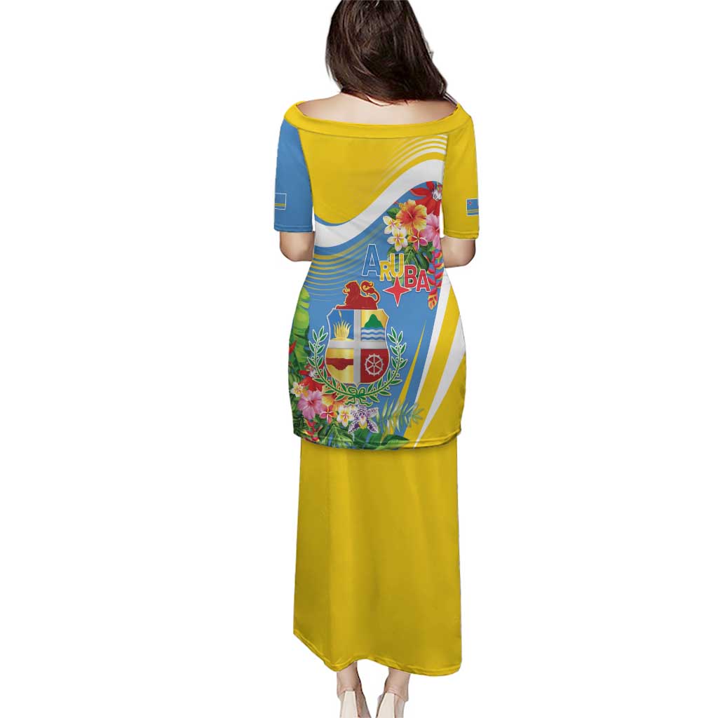 Aruba Puletasi Coat Of Arms With Tropical Flowers