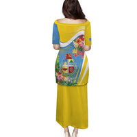 Aruba Puletasi Coat Of Arms With Tropical Flowers