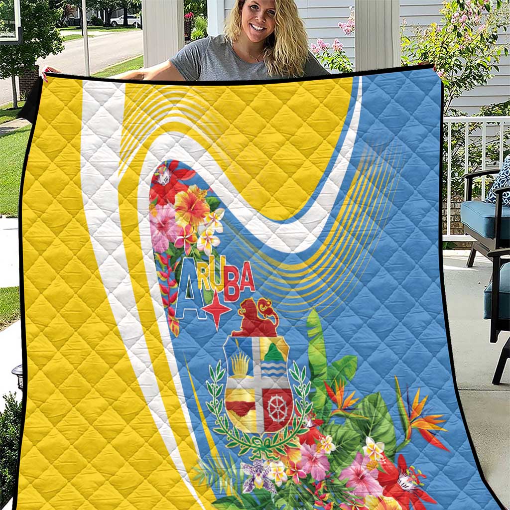Aruba Quilt Coat Of Arms With Tropical Flowers
