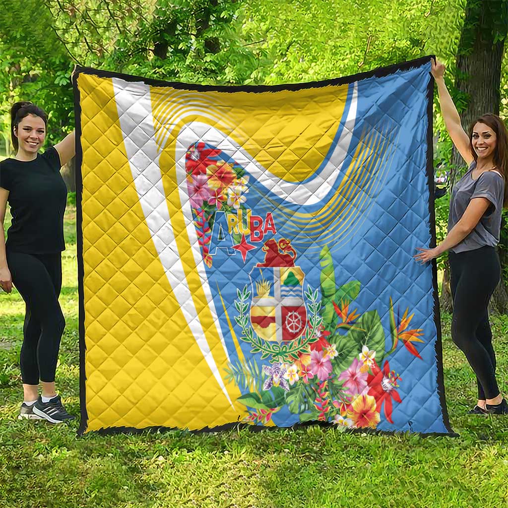 Aruba Quilt Coat Of Arms With Tropical Flowers