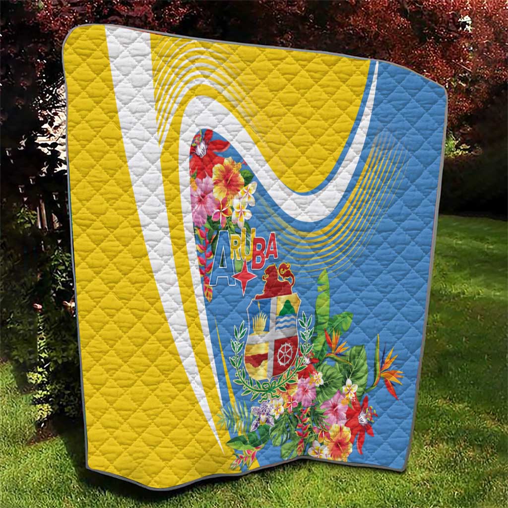 Aruba Quilt Coat Of Arms With Tropical Flowers