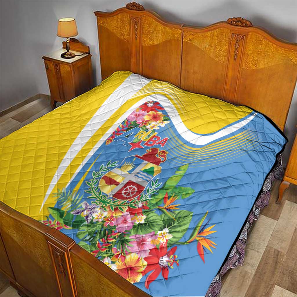 Aruba Quilt Coat Of Arms With Tropical Flowers