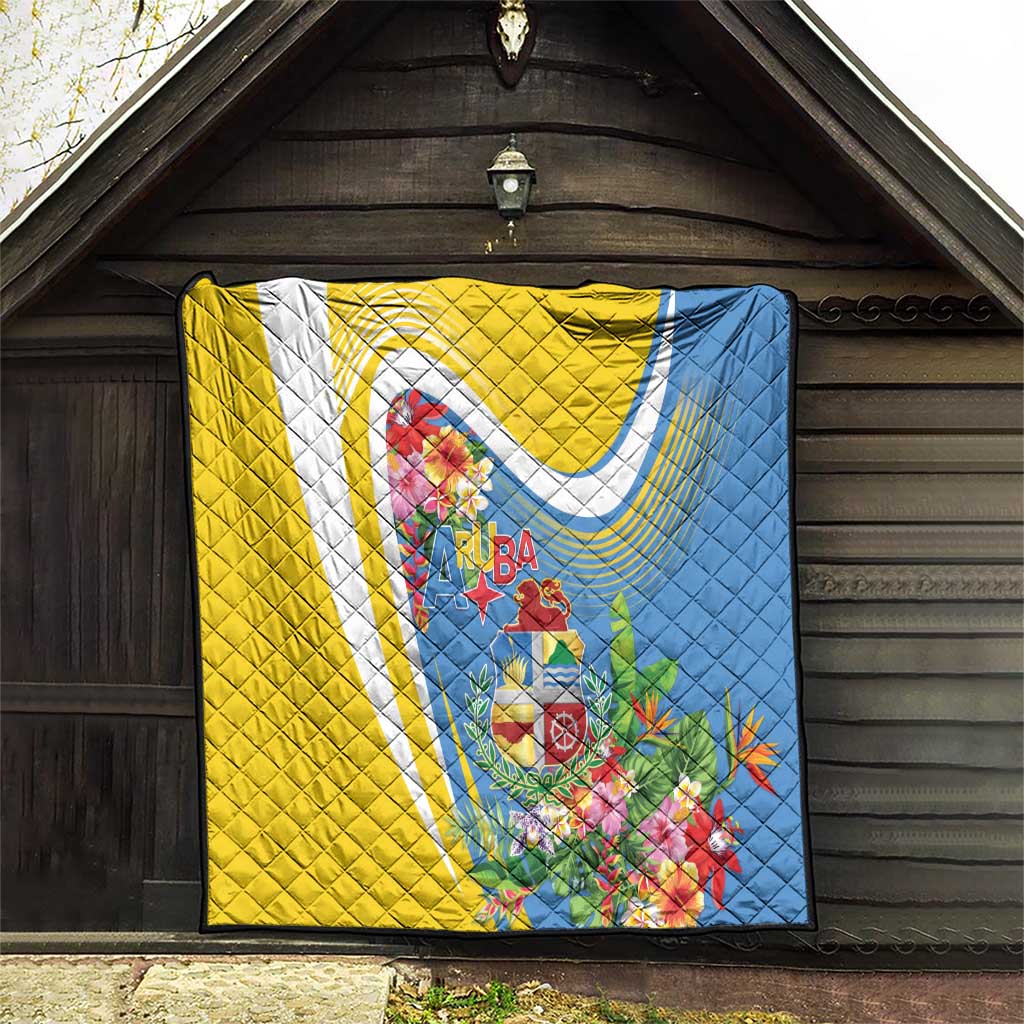 Aruba Quilt Coat Of Arms With Tropical Flowers