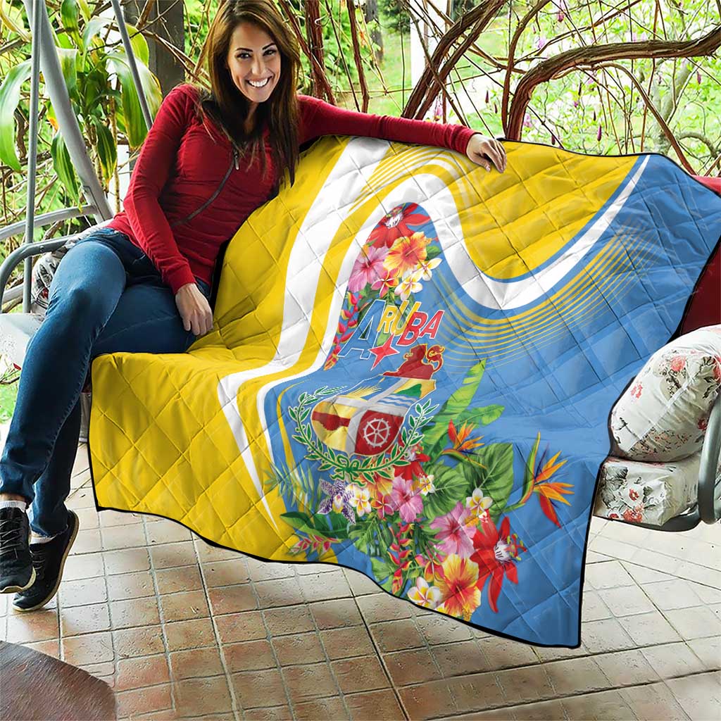 Aruba Quilt Coat Of Arms With Tropical Flowers