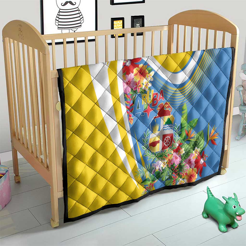 Aruba Quilt Coat Of Arms With Tropical Flowers