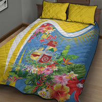 Aruba Quilt Bed Set Coat Of Arms With Tropical Flowers