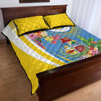 Aruba Quilt Bed Set Coat Of Arms With Tropical Flowers
