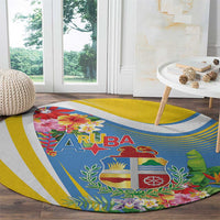 Aruba Round Carpet Coat Of Arms With Tropical Flowers