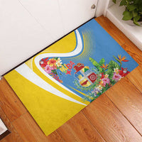 Aruba Rubber Doormat Coat Of Arms With Tropical Flowers
