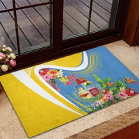 Aruba Rubber Doormat Coat Of Arms With Tropical Flowers