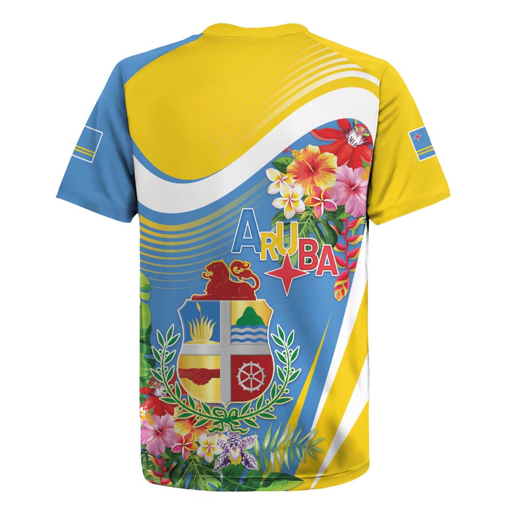 Aruba Rugby Jersey Coat Of Arms With Tropical Flowers