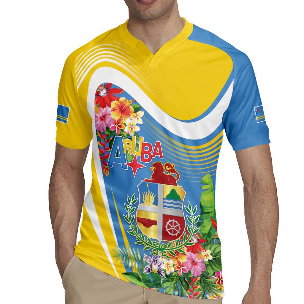 Aruba Rugby Jersey Coat Of Arms With Tropical Flowers