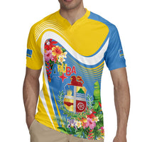 Aruba Rugby Jersey Coat Of Arms With Tropical Flowers