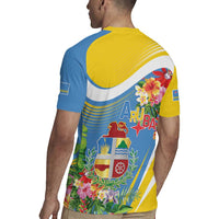 Aruba Rugby Jersey Coat Of Arms With Tropical Flowers