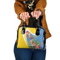 Aruba Shoulder Handbag Coat Of Arms With Tropical Flowers