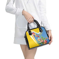 Aruba Shoulder Handbag Coat Of Arms With Tropical Flowers