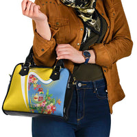 Aruba Shoulder Handbag Coat Of Arms With Tropical Flowers