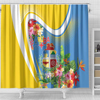 Aruba Shower Curtain Coat Of Arms With Tropical Flowers
