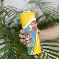 Aruba Skinny Tumbler Coat Of Arms With Tropical Flowers