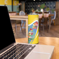 Aruba Skinny Tumbler Coat Of Arms With Tropical Flowers