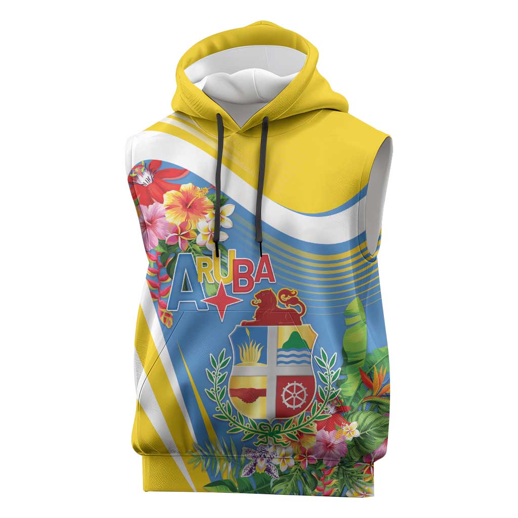 Aruba Sleeveless Hoodie Coat Of Arms With Tropical Flowers
