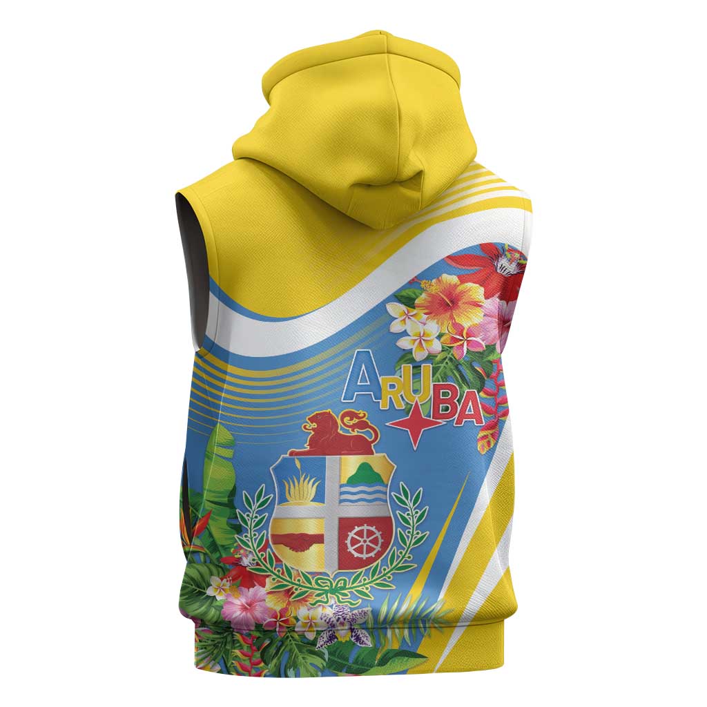 Aruba Sleeveless Hoodie Coat Of Arms With Tropical Flowers