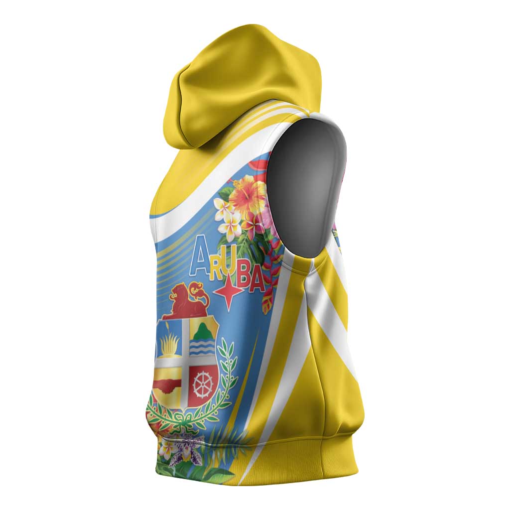 Aruba Sleeveless Hoodie Coat Of Arms With Tropical Flowers