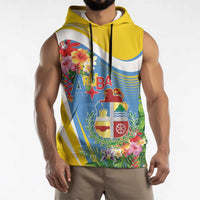 Aruba Sleeveless Hoodie Coat Of Arms With Tropical Flowers