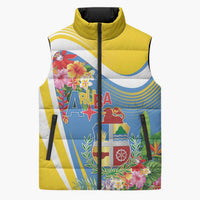 Aruba Sleeveless Puffer Jacket Coat Of Arms With Tropical Flowers