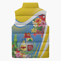 Aruba Sleeveless Puffer Jacket Coat Of Arms With Tropical Flowers