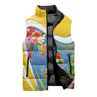 Aruba Sleeveless Puffer Jacket Coat Of Arms With Tropical Flowers