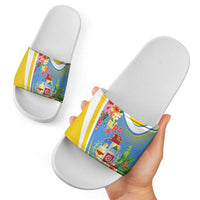 Aruba Slide Sandals Coat Of Arms With Tropical Flowers
