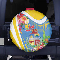 Aruba Spare Tire Cover Coat Of Arms With Tropical Flowers