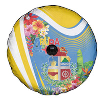 Aruba Spare Tire Cover Coat Of Arms With Tropical Flowers