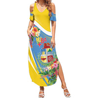 Aruba Summer Maxi Dress Coat Of Arms With Tropical Flowers