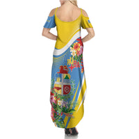 Aruba Summer Maxi Dress Coat Of Arms With Tropical Flowers