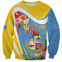Aruba Sweatshirt Coat Of Arms With Tropical Flowers