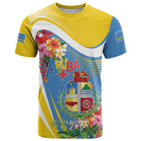 Aruba T Shirt Coat Of Arms With Tropical Flowers