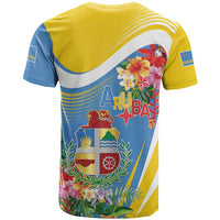Aruba T Shirt Coat Of Arms With Tropical Flowers