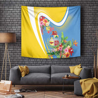 Aruba Tapestry Coat Of Arms With Tropical Flowers