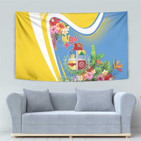 Aruba Tapestry Coat Of Arms With Tropical Flowers