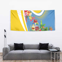 Aruba Tapestry Coat Of Arms With Tropical Flowers