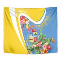 Aruba Tapestry Coat Of Arms With Tropical Flowers