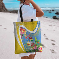 Aruba Tote Bag Coat Of Arms With Tropical Flowers