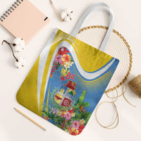 Aruba Tote Bag Coat Of Arms With Tropical Flowers