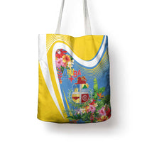 Aruba Tote Bag Coat Of Arms With Tropical Flowers